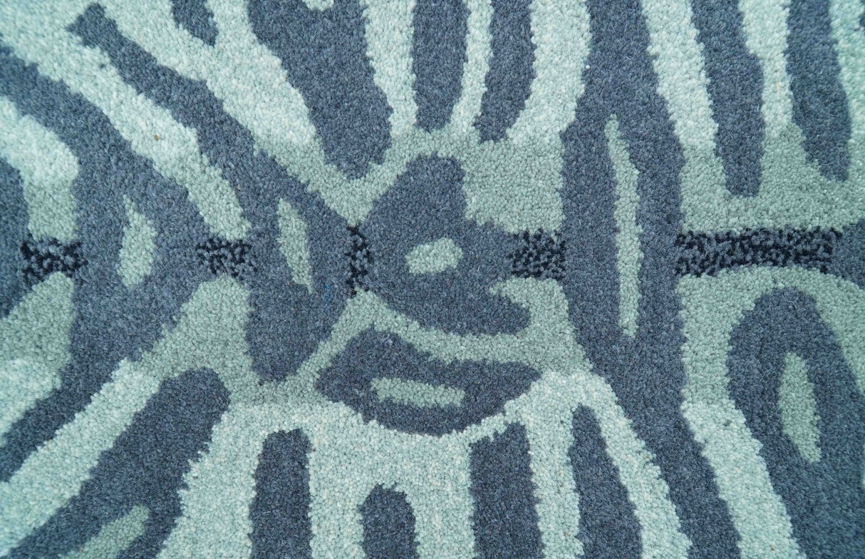 Animal Tiger Blue Hand Tufted 3x5 Wool Area Rug-Parc Decor