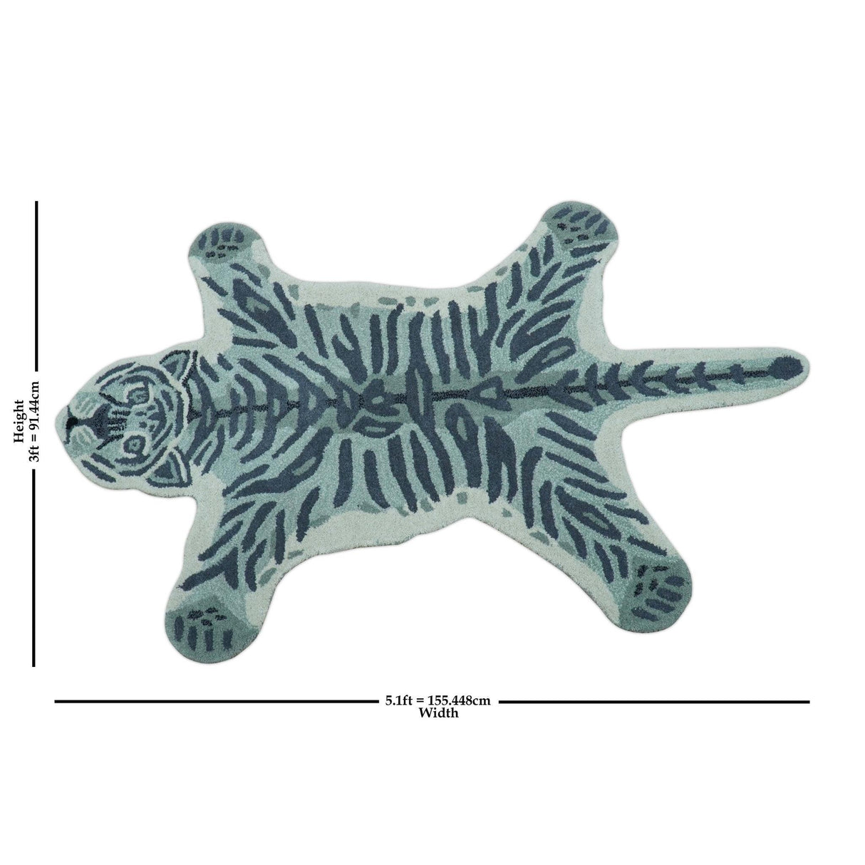 Animal Tiger Blue Hand Tufted 3x5 Wool Area Rug-Parc Decor