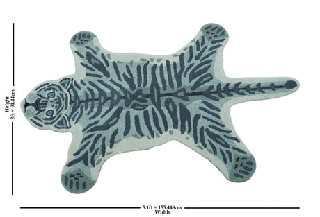 Animal Tiger Blue Hand Tufted 3x5 Wool Area Rug-Area Rug-Parc Decor