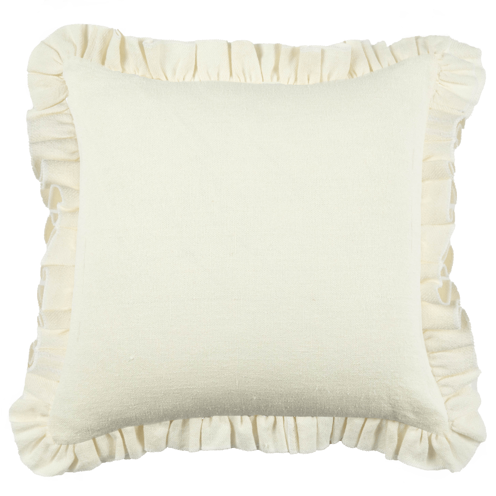 Anita Linen Solid Throw Pillow Cover, Cream Ruffled-Solid Pillows-Parc Decor