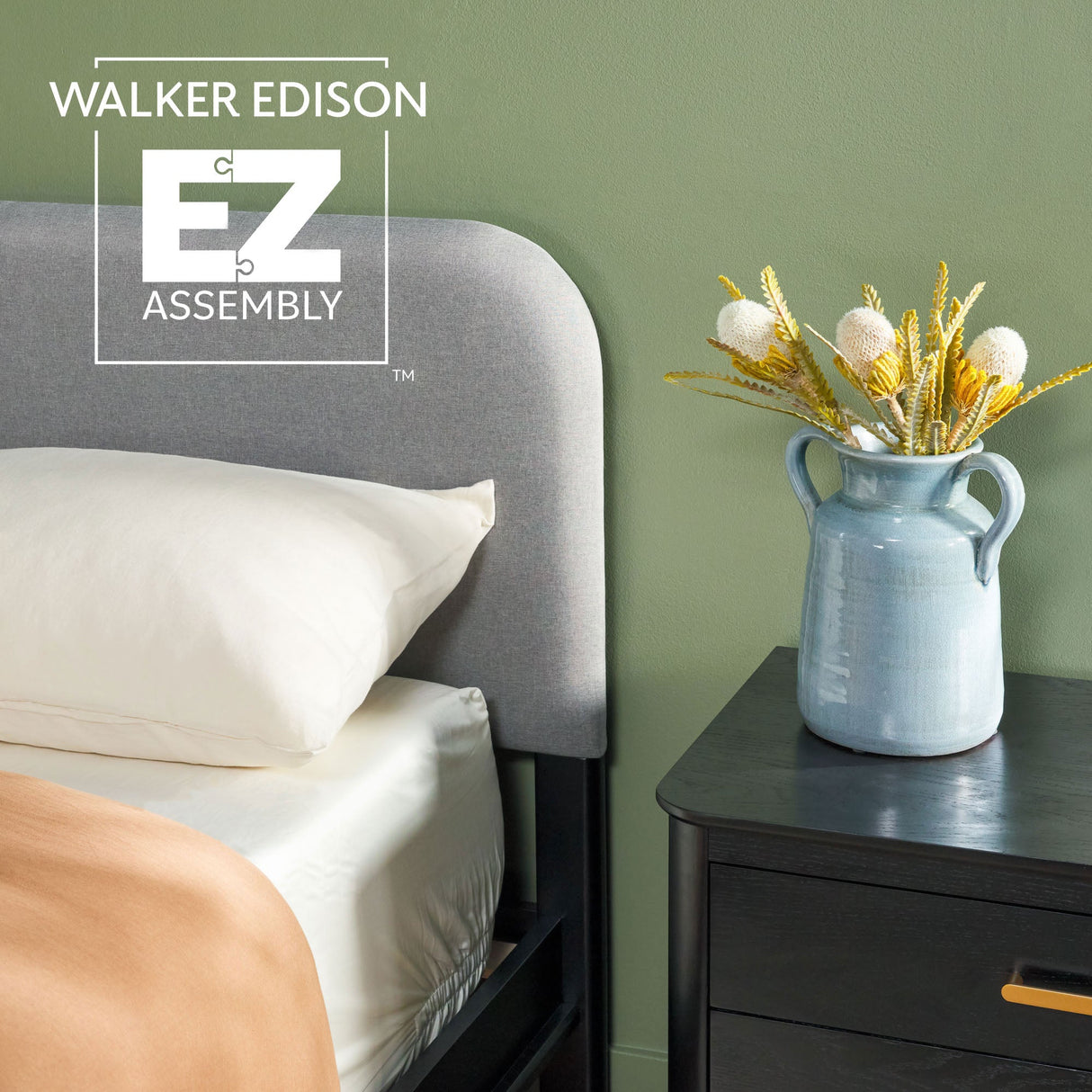 Annette Contemporary Upholstered Headboard Curved Wood Bed Frame-Bedroom-Parc Decor