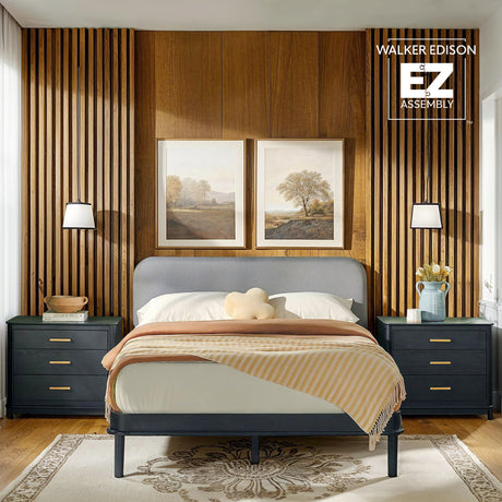 Annette Contemporary Upholstered Headboard Curved Wood Bed Frame-Bedroom-Parc Decor