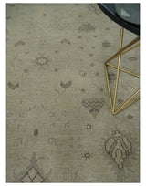 Antique 8x10 Hand Knotted Beige Traditional Vintage Persian Oushak Wool Rug | AC21810
