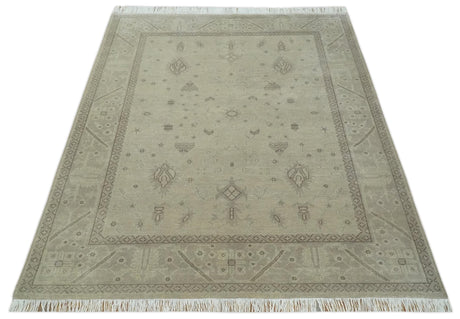 Antique 8x10 Hand Knotted Beige Traditional Vintage Persian Oushak Wool Rug | AC21810