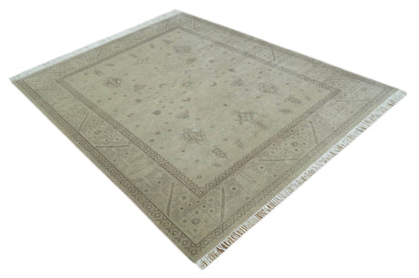 Antique 8x10 Hand Knotted Beige Traditional Vintage Persian Oushak Wool Rug | AC21810