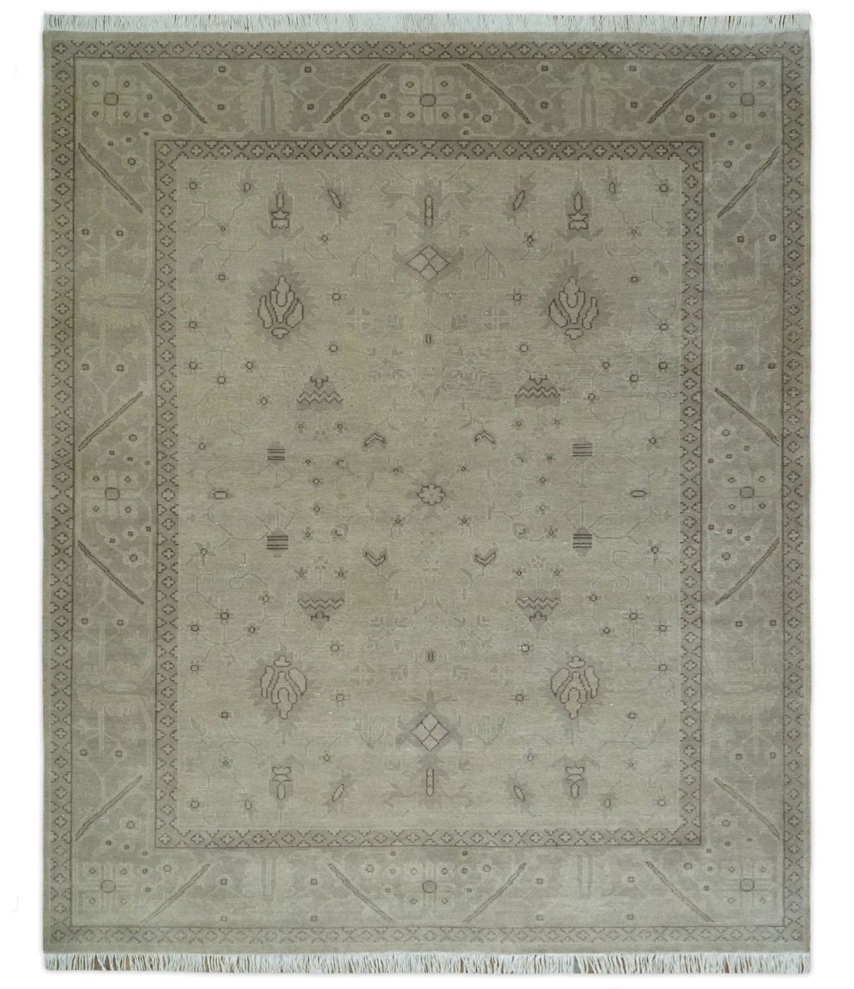 Antique 8x10 Hand Knotted Beige Traditional Vintage Persian Oushak Wool Rug | AC21810