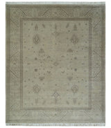 Antique 8x10 Hand Knotted Beige Traditional Vintage Persian Oushak Wool Rug | AC21810