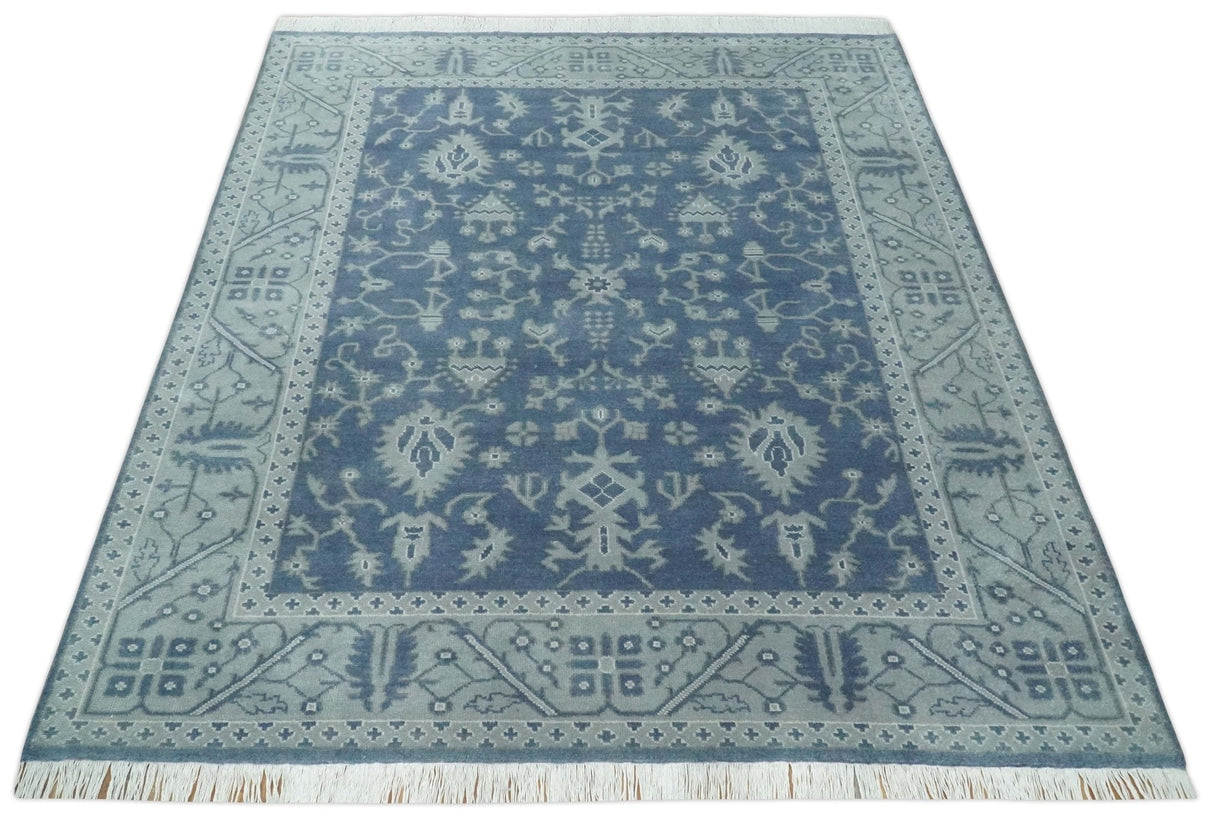 Antique 8x10 Hand Knotted Blue and Gray Traditional Persian Style Wool Rug