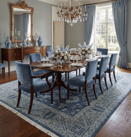 Antique 8x10 Hand Knotted Blue and Gray Traditional Persian Style Wool Rug
