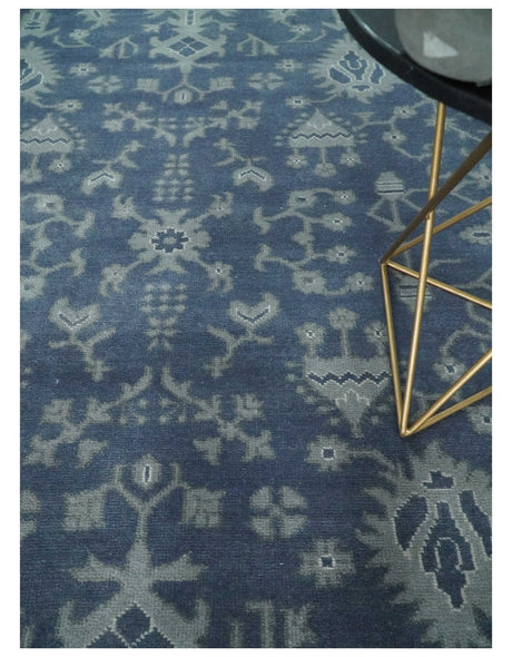 Antique 8x10 Hand Knotted Blue and Gray Traditional Persian Style Wool Rug