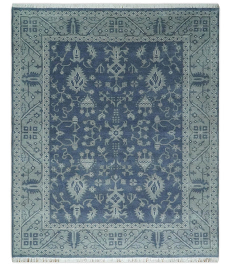 Antique 8x10 Hand Knotted Blue and Gray Traditional Persian Style Wool Rug