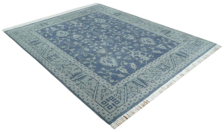 Antique 8x10 Hand Knotted Blue and Gray Traditional Vintage Persian Style Wool Rug | AC24810
