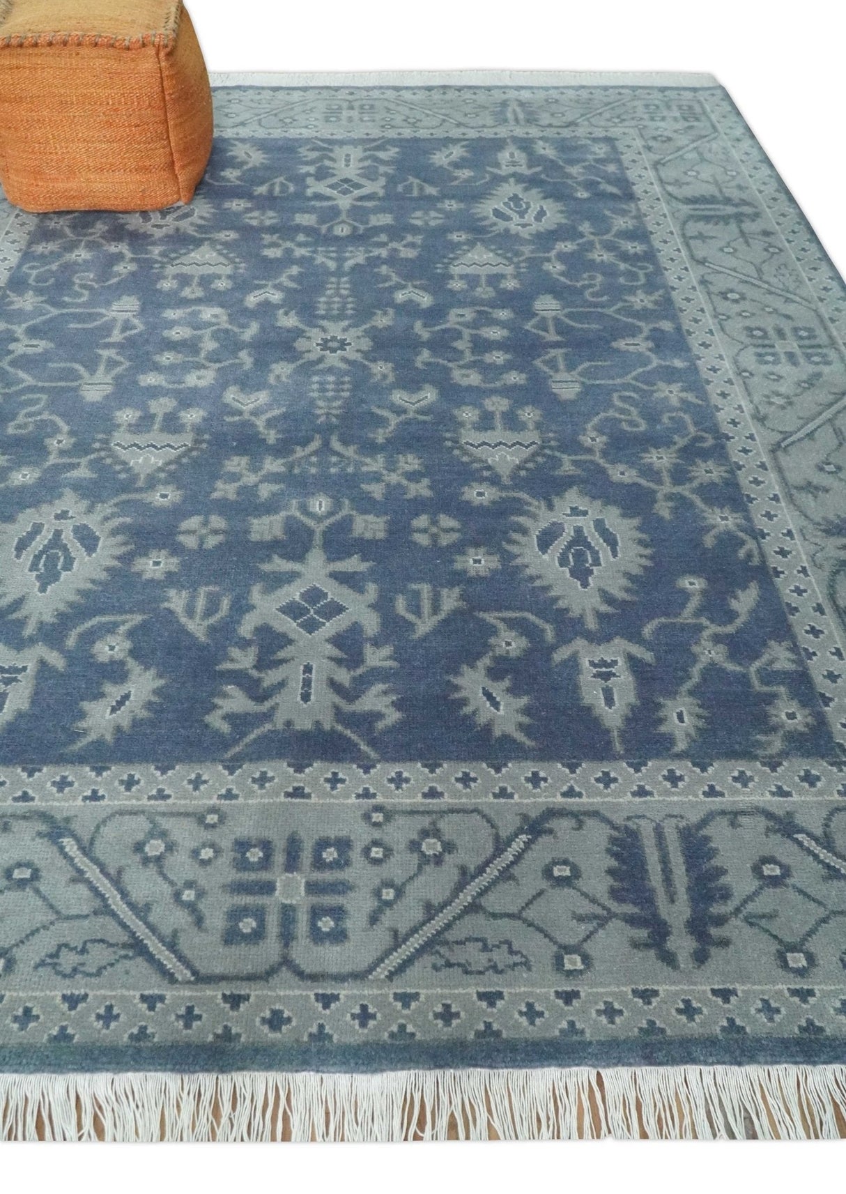 Antique 8x10 Hand Knotted Blue and Gray Traditional Vintage Persian Style Wool Rug | AC24810