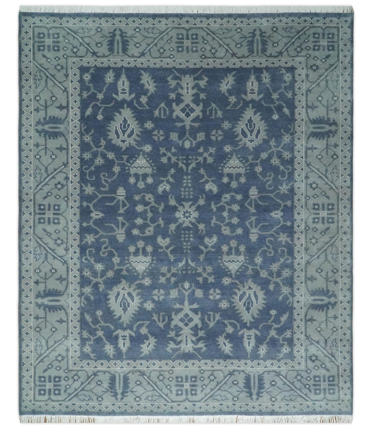 Antique 8x10 Hand Knotted Blue and Gray Traditional Vintage Persian Style Wool Rug | AC24810
