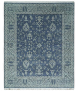 Antique 8x10 Hand Knotted Blue and Gray Traditional Vintage Persian Style Wool Rug | AC24810