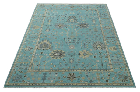 Antique Blue and Beige Hand Knotted Traditional Floral Wool Area Rug