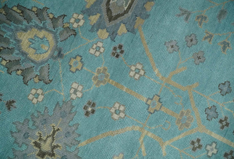 Antique Blue and Beige Hand Knotted Traditional Floral Wool Area Rug