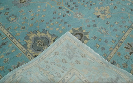 Antique Blue and Beige Hand Knotted Traditional Floral Wool Area Rug