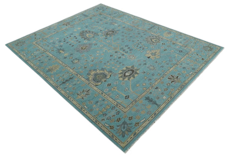 Antique Blue and Beige Hand Knotted Traditional Floral Wool Area Rug