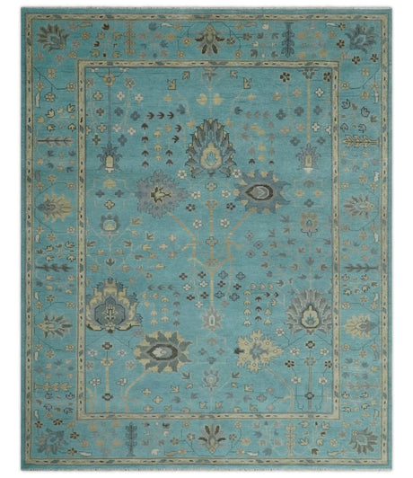 Antique Blue and Beige Hand Knotted Traditional Floral Wool Area Rug