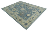 Antique Blue and Beige Multi size Hand Knotted Traditional Oushak Wool Area Rug
