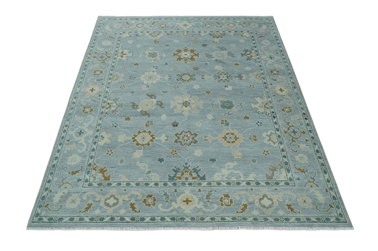 Antique Blue And Brown Hand Knotted Traditional Turkish Style Area Rug