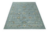 Antique Blue And Brown Hand Knotted Traditional Turkish Style Area Rug