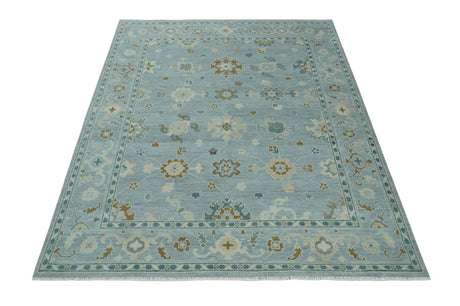 Antique Blue And Brown Hand Knotted Traditional Turkish Style Area Rug