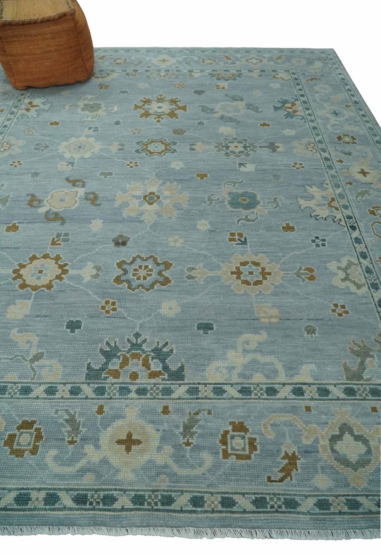 Antique Blue And Brown Hand Knotted Traditional Turkish Style Area Rug