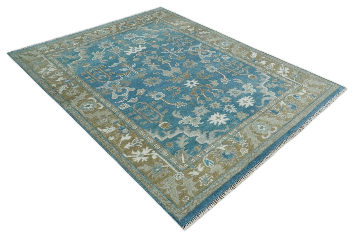 Antique Blue and Brown Traditional Persian Hand Knotted Wool Area Rug