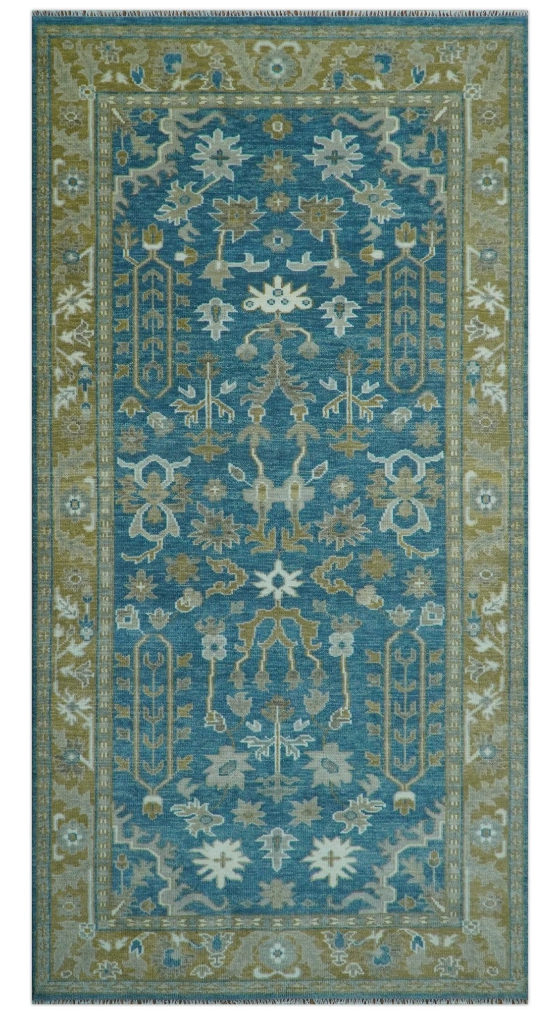 Antique Blue and Brown Traditional Persian Hand Knotted Wool Area Rug