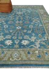 Antique Blue and Brown Traditional Persian Hand Knotted Wool Area Rug