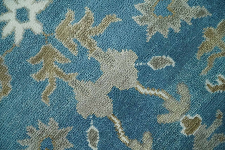 Antique Blue and Brown Traditional Persian Hand Knotted Wool Area Rug