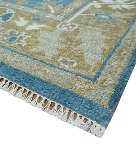 Antique Blue and Brown Traditional Persian Hand Knotted Wool Area Rug