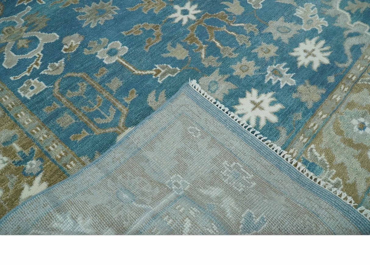 Antique Blue and Brown Traditional Persian Hand Knotted Wool Area Rug