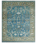 Antique Blue and Brown Traditional Persian Hand Knotted Wool Area Rug