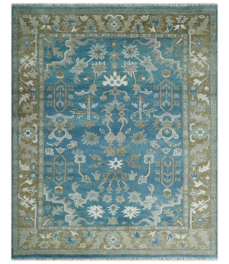 Antique Blue and Brown Traditional Persian Hand Knotted Wool Area Rug