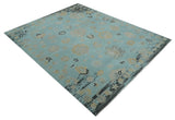 Antique Blue And Charcoal Hand knotted Traditional Oushak Wool Area Rug