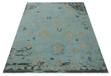 Antique Blue And Charcoal Hand knotted Traditional Oushak Wool Area Rug