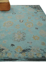 Antique Blue And Charcoal Hand knotted Traditional Oushak Wool Area Rug