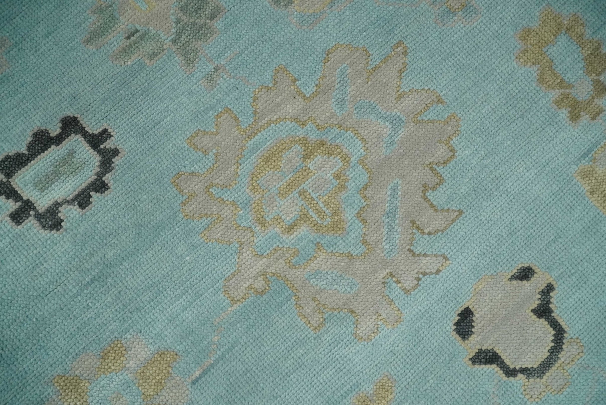 Antique Blue And Charcoal Hand knotted Traditional Oushak Wool Area Rug
