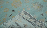 Antique Blue And Charcoal Hand knotted Traditional Oushak Wool Area Rug