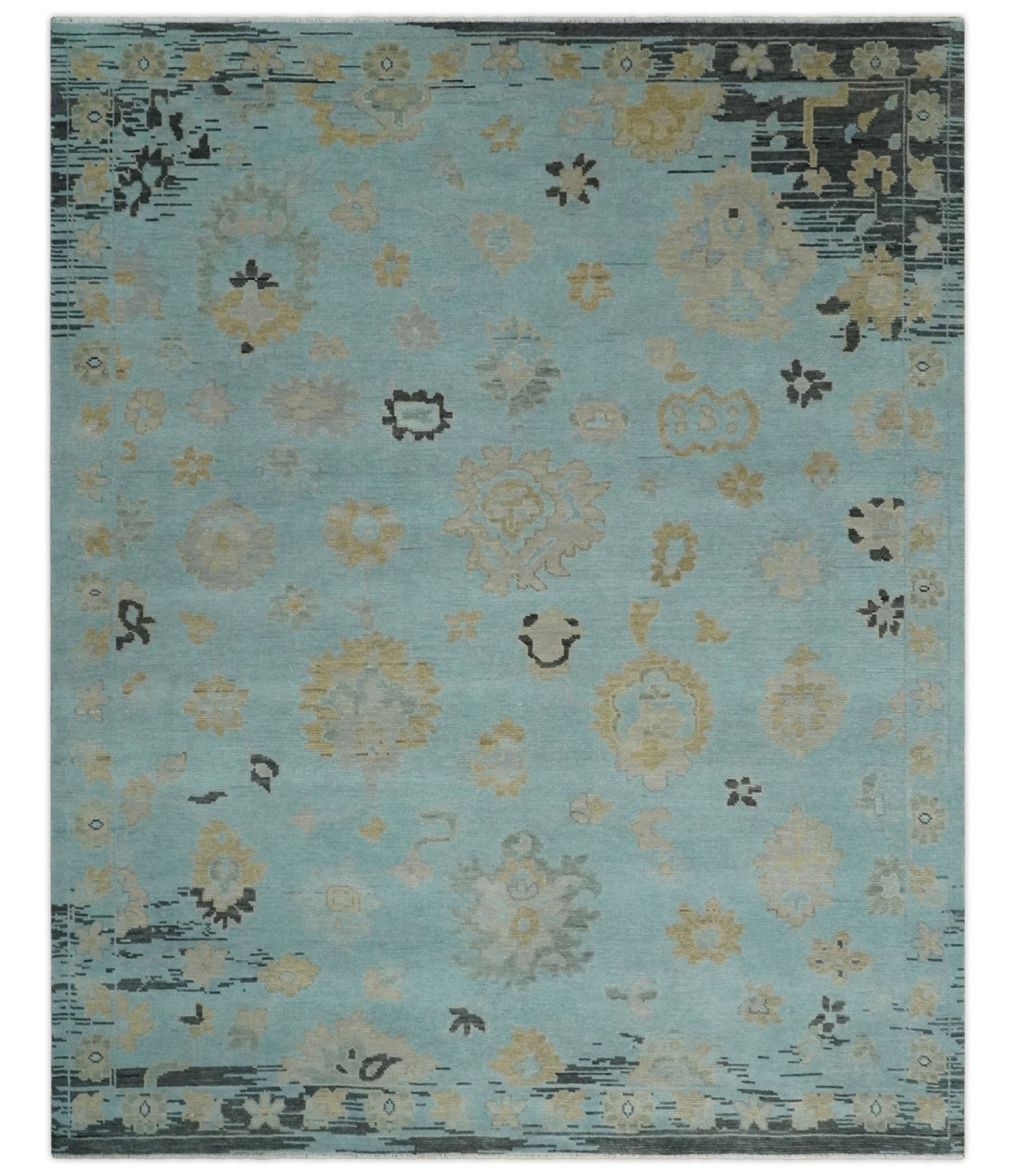 Antique Blue And Charcoal Hand knotted Traditional Oushak Wool Area Rug