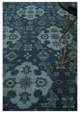 Antique Blue and Silver Hand Knotted Traditional Vintage Wool Rug