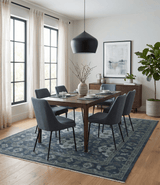 Antique Blue and Silver Hand Knotted Traditional Vintage Wool Rug