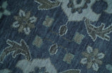 Antique Blue and Silver Hand Knotted Traditional Vintage Wool Rug