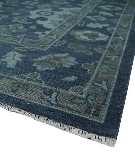 Antique Blue and Silver Hand Knotted Traditional Vintage Wool Rug