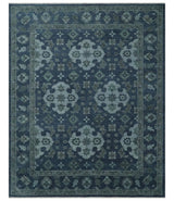 Antique Blue and Silver Hand Knotted Traditional Vintage Wool Rug