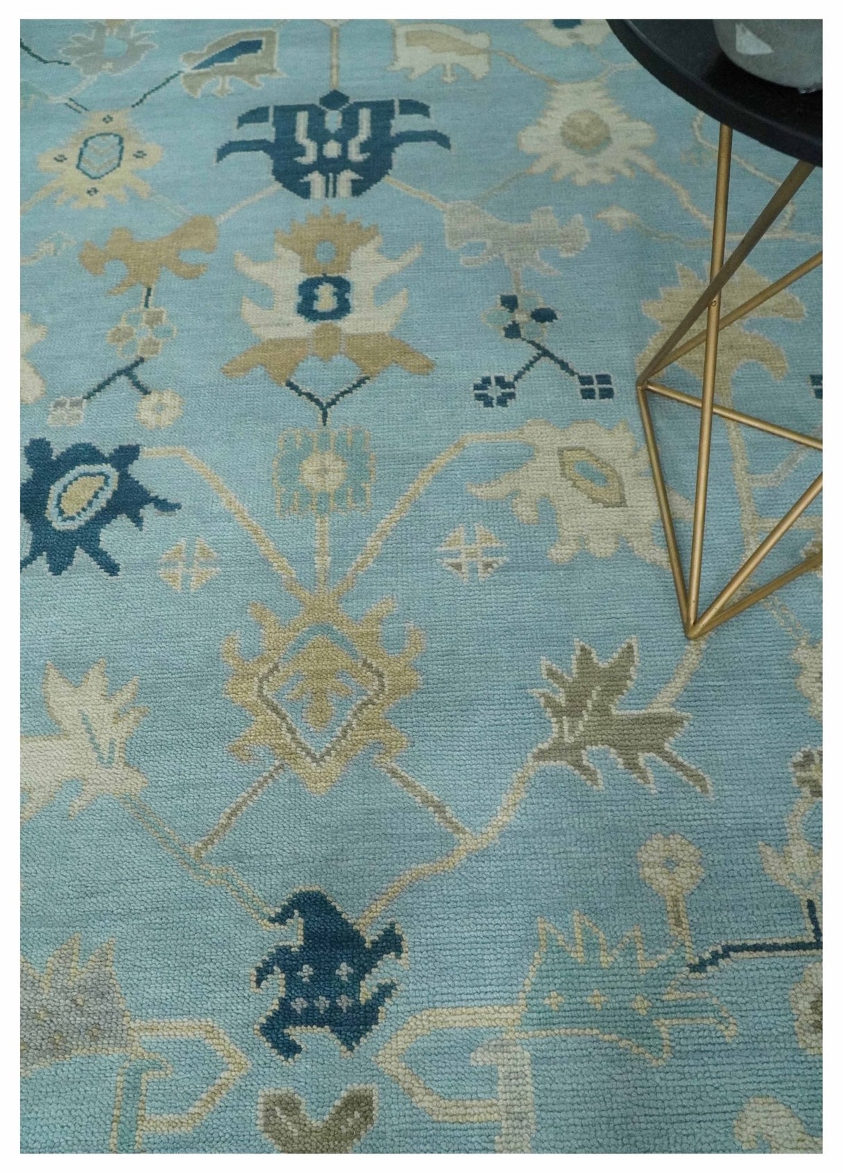 Antique Blue, Ivory and Beige Traditional Oushak Hand Knotted Wool Rug