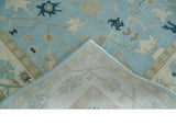 Antique Blue, Ivory and Beige Traditional Oushak Hand Knotted Wool Rug